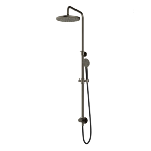 Hotbath Cobber M538 opbouw regendoucheset zonder mengkraan met ronde handdouche en 30cm ronde hoofddouche aan glijstang verouderd ijzer - Loodgieter in hengelo