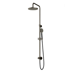 Hotbath Cobber M538 opbouw regendoucheset zonder mengkraan met ronde handdouche en 20cm ronde hoofddouche aan glijstang verouderd ijzer - Loodgieter in hengelo