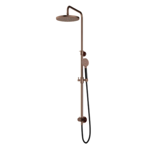 Hotbath Cobber M538 opbouw regendoucheset zonder mengkraan met ronde handdouche en 30cm ronde hoofddouche aan glijstang geborsteld koper PVD - Loodgieter in hengelo