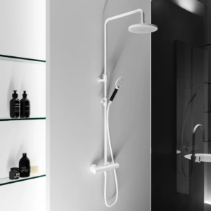 Hotbath Cobber SDS9 opbouw regendoucheset met ronde handdouche en 20cm ronde hoofddouche aan glijstang mat wit - Loodgieter in hengelo