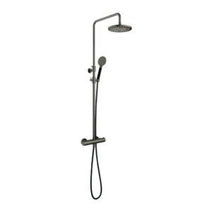 Hotbath Cobber SDS9 opbouw regendoucheset met ronde handdouche en 20cm ronde hoofddouche aan glijstang verouderd ijzer - Loodgieter in hengelo