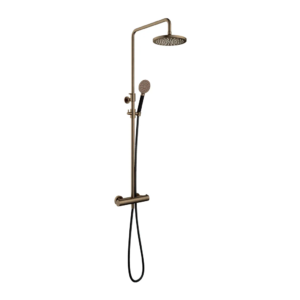 Hotbath Cobber SDS9 opbouw regendoucheset met ronde handdouche en 20cm ronde hoofddouche aan glijstang verouderd messing - Loodgieter in hengelo