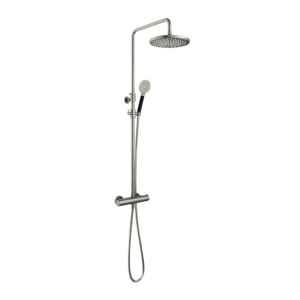 Hotbath Cobber SDS9 opbouw regendoucheset met ronde handdouche en 30cm ronde hoofddouche aan glijstang geborsteld nikkel - Loodgieter in hengelo