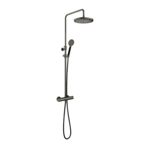 Hotbath Cobber SDS9 opbouw regendoucheset met ronde handdouche en 30cm ronde hoofddouche aan glijstang verouderd ijzer - Loodgieter in hengelo