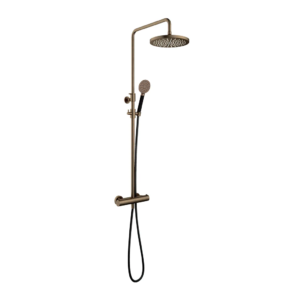 Hotbath Cobber SDS9 opbouw regendoucheset met ronde handdouche en 30cm ronde hoofddouche aan glijstang verouderd messing - Loodgieter in hengelo