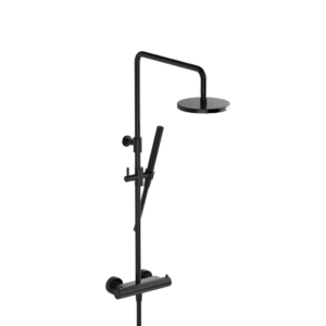Hotbath Cobber SDS9 opbouw regendoucheset met staafhanddouche en 20cm ronde hoofddouche aan glijstang geborsteld zwart PVD - Loodgieter in hengelo