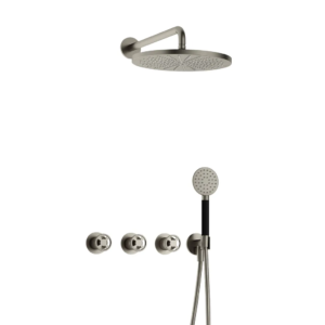 Hotbath Cobber @Work IBSW70 inbouw regendoucheset met ronde handdouche aan houder en 30cm ronde hoofddouche aan 40cm wandarm geborsteld nikkel - Loodgieter in hengelo