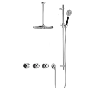 Hotbath Cobber @Work IBSW70 inbouw regendoucheset met ronde handdouche aan glijstang en 30cm ronde hoofddouche aan 30cm plafondarm chroom - Loodgieter in hengelo