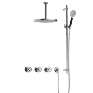 Hotbath Cobber @Work IBSW70 inbouw regendoucheset met ronde handdouche aan glijstang en 30cm ronde hoofddouche aan 15cm plafondarm chroom - Loodgieter in hengelo