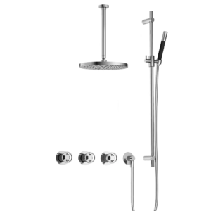 Hotbath Cobber @Work IBSW70 inbouw regendoucheset met staafhanddouche aan glijstang en 30cm ronde hoofddouche aan 30cm plafondarm chroom - Loodgieter in hengelo