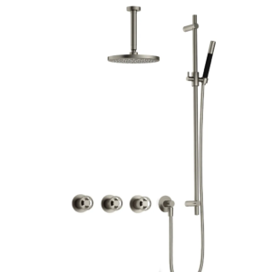Hotbath Cobber @Work IBSW70 inbouw regendoucheset met staafhanddouche aan glijstang en 20cm ronde hoofddouche aan 15cm plafondarm geborsteld nikkel - Loodgieter in hengelo