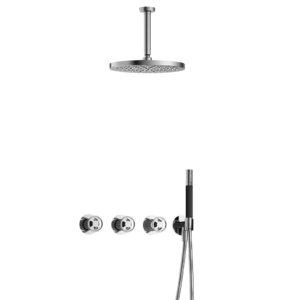 Hotbath Cobber @Work IBSW70 inbouw regendoucheset met staafhanddouche aan houder en 30cm ronde hoofddouche aan 15cm plafondarm chroom - Loodgieter in hengelo