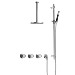 Hotbath Cobber @Work IBSW70 inbouw regendoucheset met staafhanddouche aan glijstang en 20cm ronde hoofddouche aan 30cm plafondarm chroom - Loodgieter in hengelo