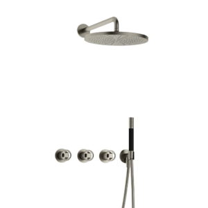 Hotbath Cobber @Work IBSW70 inbouw regendoucheset met staafhanddouche aan houder en 30cm ronde hoofddouche aan 40cm wandarm geborsteld nikkel - Loodgieter in hengelo