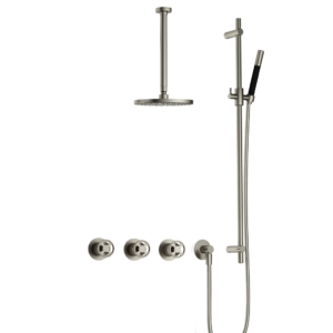 Hotbath Cobber @Work IBSW70 inbouw regendoucheset met staafhanddouche aan glijstang en 20cm ronde hoofddouche aan 30cm plafondarm geborsteld nikkel - Loodgieter in hengelo
