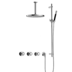 Hotbath Cobber @Work IBSW70 inbouw regendoucheset met staafhanddouche aan glijstang en 30cm ronde hoofddouche aan 15cm plafondarm chroom - Loodgieter in hengelo
