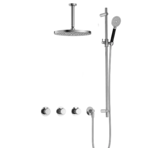 Hotbath Cobber X IBSX70 inbouw regendoucheset met ronde handdouche aan glijstang en 30cm ronde hoofddouche aan 15cm plafondarm chroom - Loodgieter in hengelo