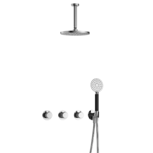 Hotbath Cobber X IBSX70 inbouw regendoucheset met ronde handdouche aan houder en 20cm ronde hoofddouche aan 15cm plafondarm chroom - Loodgieter in hengelo