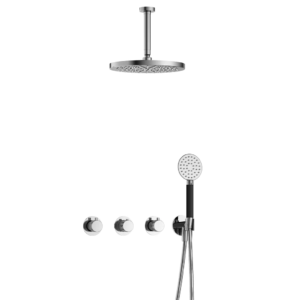 Hotbath Cobber X IBSX70 inbouw regendoucheset met ronde handdouche aan houder en 30cm ronde hoofddouche aan 15cm plafondarm chroom - Loodgieter in hengelo