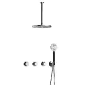 Hotbath Cobber X IBSX70 inbouw regendoucheset met ronde handdouche aan houder en 30cm ronde hoofddouche aan 30cm plafondarm chroom - Loodgieter in hengelo