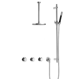 Hotbath Cobber X IBSX70 inbouw regendoucheset met staafhanddouche aan glijstang en 20cm ronde hoofddouche aan 30cm plafondarm chroom - Loodgieter in hengelo