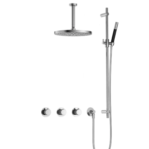 Hotbath Cobber X IBSX70 inbouw regendoucheset met staafhanddouche aan glijstang en 30cm ronde hoofddouche aan 15cm plafondarm chroom - Loodgieter in hengelo