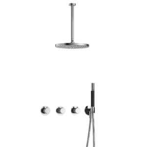 Hotbath Cobber X IBSX70 inbouw regendoucheset met staafhanddouche aan houder en 30cm ronde hoofddouche aan 30cm plafondarm chroom - Loodgieter in hengelo