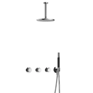 Hotbath Cobber X IBSX70 inbouw regendoucheset met staafhanddouche aan houder en 20cm ronde hoofddouche aan 15cm plafondarm chroom - Loodgieter in hengelo