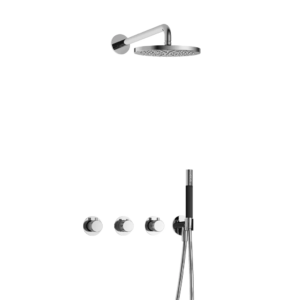 Hotbath Cobber X IBSX70 inbouw regendoucheset met staafhanddouche aan houder en 20cm ronde hoofddouche aan 40cm wandarm chroom - Loodgieter in hengelo