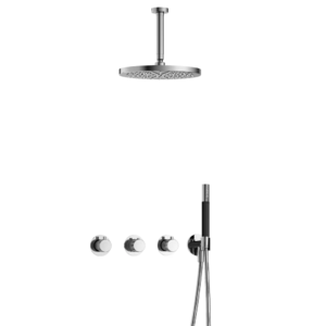 Hotbath Cobber X IBSX70 inbouw regendoucheset met staafhanddouche aan houder en 30cm ronde hoofddouche aan 15cm plafondarm chroom - Loodgieter in hengelo