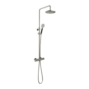 Hotbath Cobber X SDSX9 opbouw regendoucheset met ronde handdouche en 20cm ronde hoofddouche aan glijstang geborsteld nikkel - Loodgieter in hengelo