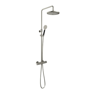 Hotbath Cobber X SDSX9 opbouw regendoucheset met ronde handdouche en 30cm ronde hoofddouche aan glijstang geborsteld nikkel - Loodgieter in hengelo