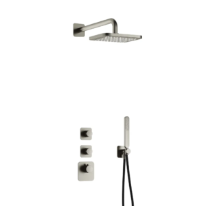 Hotbath Gal IBS40 inbouw regendoucheset met staafhanddouche aan houder en 22cm vierkante hoofddouche aan 35cm wandarm geborsteld nikkel - Loodgieter in hengelo