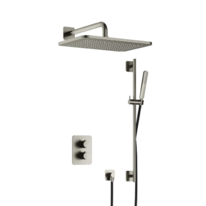 Hotbath Gal IBS40A inbouw regendoucheset met staafhanddouche aan glijstang en 27x40cm rechthoekige hoofddouche aan 35cm wandarm geborsteld nikkel - Loodgieter in hengelo