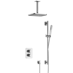 Hotbath Gal IBS40A inbouw regendoucheset met staafhanddouche aan glijstang en 22cm vierkante hoofddouche aan 15cm plafondarm chroom - Loodgieter in hengelo