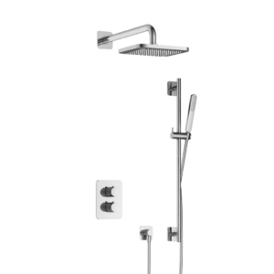 Hotbath Gal IBS40A inbouw regendoucheset met staafhanddouche aan glijstang en 22cm vierkante hoofddouche aan 35cm wandarm chroom - Loodgieter in hengelo