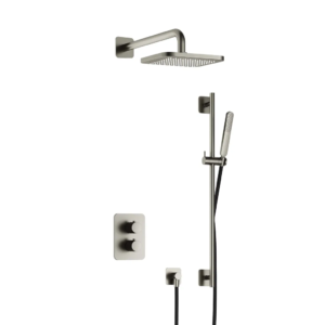 Hotbath Gal IBS40A inbouw regendoucheset met staafhanddouche aan glijstang en 22cm vierkante hoofddouche aan 35cm wandarm geborsteld nikkel - Loodgieter in hengelo