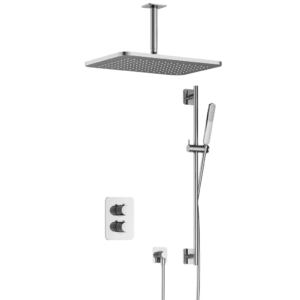 Hotbath Gal IBS40A inbouw regendoucheset met staafhanddouche aan glijstang en 27x40cm rechthoekige hoofddouche aan 15cm plafondarm chroom - Loodgieter in hengelo
