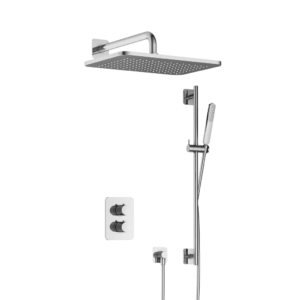 Hotbath Gal IBS40A inbouw regendoucheset met staafhanddouche aan glijstang en 27x40cm rechthoekige hoofddouche aan 35cm wandarm chroom - Loodgieter in hengelo