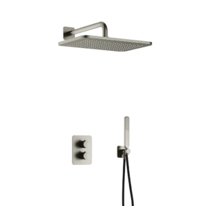Hotbath Gal IBS40A inbouw regendoucheset met staafhanddouche aan houder en 27x40cm rechthoekige hoofddouche aan 35cm wandarm geborsteld nikkel - Loodgieter in hengelo