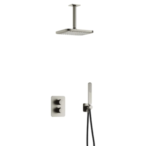 Hotbath Gal IBS40A inbouw regendoucheset met staafhanddouche aan houder en 22cm vierkante hoofddouche aan 15cm plafondarm geborsteld nikkel - Loodgieter in hengelo
