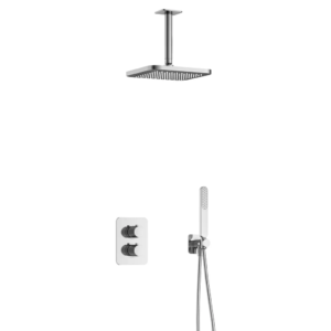 Hotbath Gal IBS40A inbouw regendoucheset met staafhanddouche aan houder en 22cm vierkante hoofddouche aan 15cm plafondarm chroom - Loodgieter in hengelo