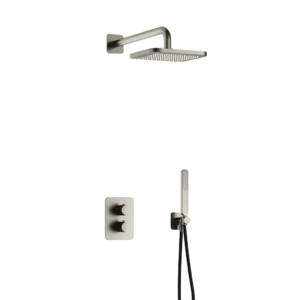 Hotbath Gal IBS40A inbouw regendoucheset met staafhanddouche aan houder en 22cm vierkante hoofddouche aan 35cm wandarm geborsteld nikkel - Loodgieter in hengelo