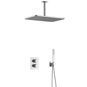 Hotbath Gal IBS40A inbouw regendoucheset met staafhanddouche aan houder en 27x40cm rechthoekige hoofddouche aan 15cm plafondarm chroom - Loodgieter in hengelo