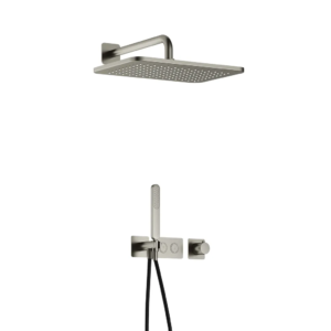 Hotbath Gal IBS41 inbouw regendoucheset met staafhanddouche aan houder en 27x40cm rechthoekige hoofddouche aan 35cm wandarm geborsteld nikkel - Loodgieter in hengelo