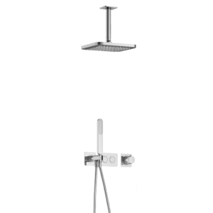Hotbath Gal IBS41 inbouw regendoucheset met staafhanddouche aan houder en 22cm vierkante hoofddouche aan 15cm plafondarm chroom - Loodgieter in hengelo
