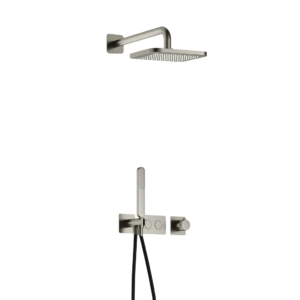 Hotbath Gal IBS41 inbouw regendoucheset met staafhanddouche aan houder en 22cm vierkante hoofddouche aan 35cm wandarm geborsteld nikkel - Loodgieter in hengelo