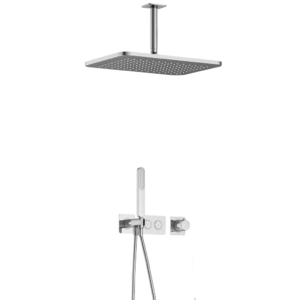 Hotbath Gal IBS41 inbouw regendoucheset met staafhanddouche aan houder en 27x40cm rechthoekige hoofddouche aan 15cm plafondarm chroom - Loodgieter in hengelo