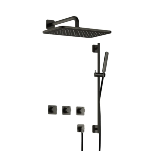 Hotbath Gal IBSGL70 inbouw regendoucheset met staafhanddouche aan glijstang en 27x40cm rechthoekige hoofddouche aan 40cm wandarm geborsteld gunmetal P - Loodgieter in hengelo