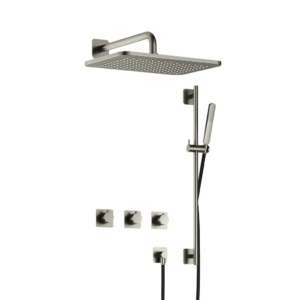 Hotbath Gal IBSGL70 inbouw regendoucheset met staafhanddouche aan glijstang en 27x40cm rechthoekige hoofddouche aan 40cm wandarm geborsteld nikkel - Loodgieter in hengelo